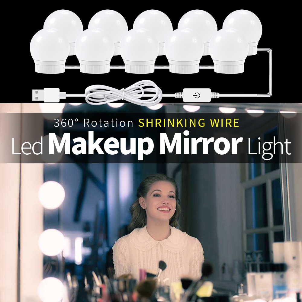 CanLing USB LED 12V Vanity Mirror Makeup Lamp 10 Bulbs Kit For Dressing