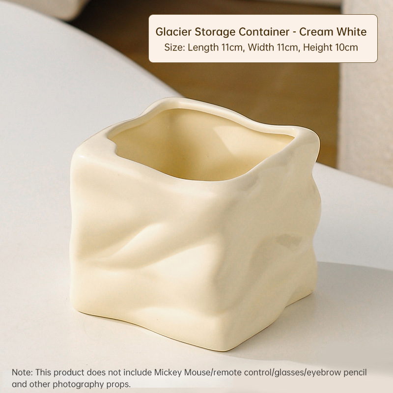 Ceramic Wavy Makeup Brush Holder - Dual-Use Minimalist Storage Jar For