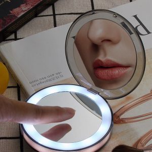 LED Lighted Vanity Travel Makeup Mirror Foldable Compact USB Charging