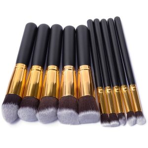 10 Pcs Silver/Golden Makeup Brushes Set Foundation Blending Blush Makeup