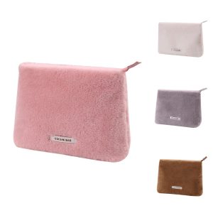 Plush Portable Makeup Bag Fashionable Rabbit Hair Storage Bag Flat Mouth